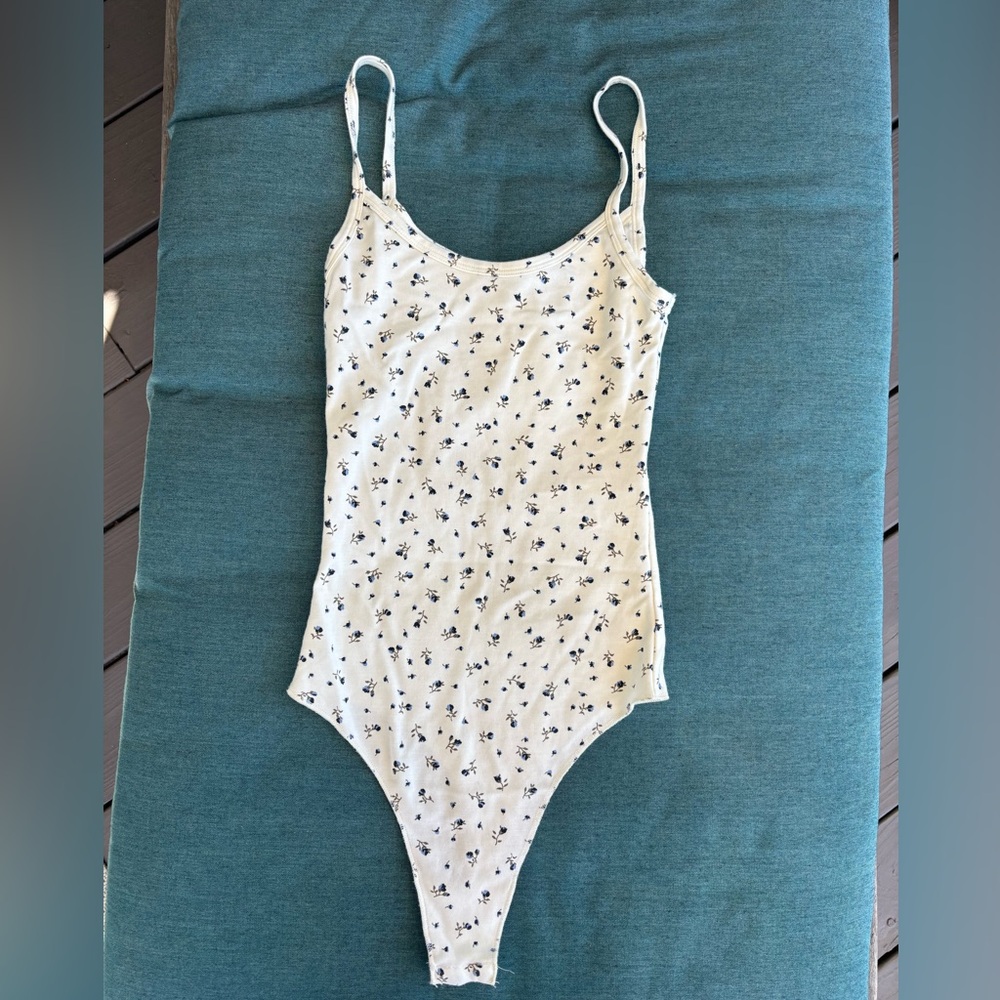 Brandy Melville White and Blue Floral Top